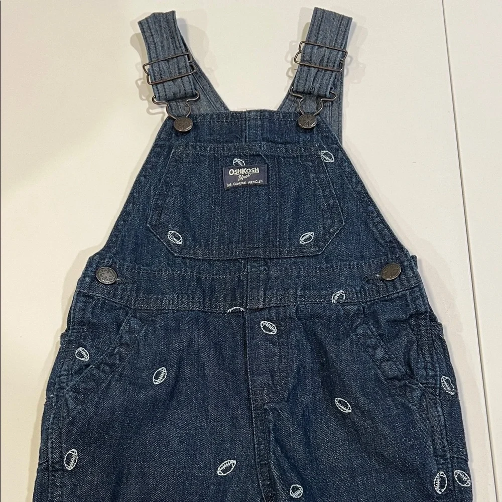OshKosh B'gosh - Blue Chambray and Denim Overalls, White‎ Embroidery